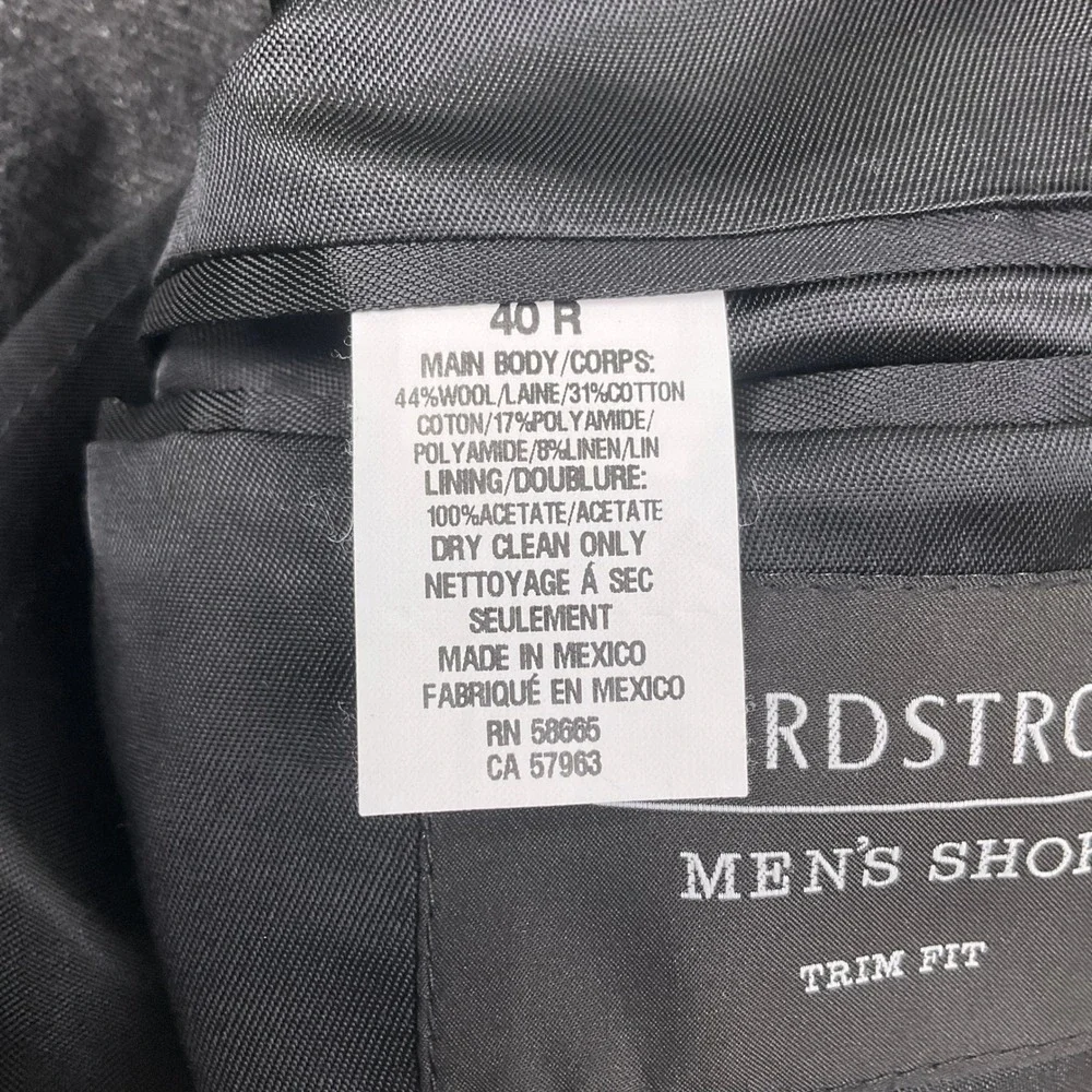 Nordstrom Blazer Mens 40R Gray Plaid Tollegno 1900  Trim Fit Italian Wool Jacket